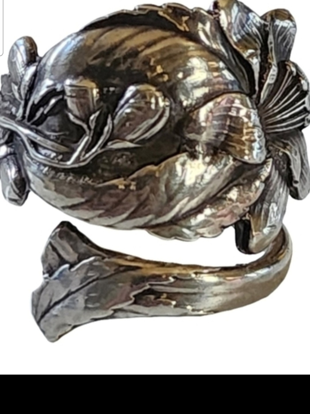 Art Nouveau Sterling Silver Floral Wrap Ring in Antique Sz 9.5 Chunky